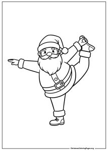 Santa Claus practicing yoga balance pose – relaxing Christmas coloring page